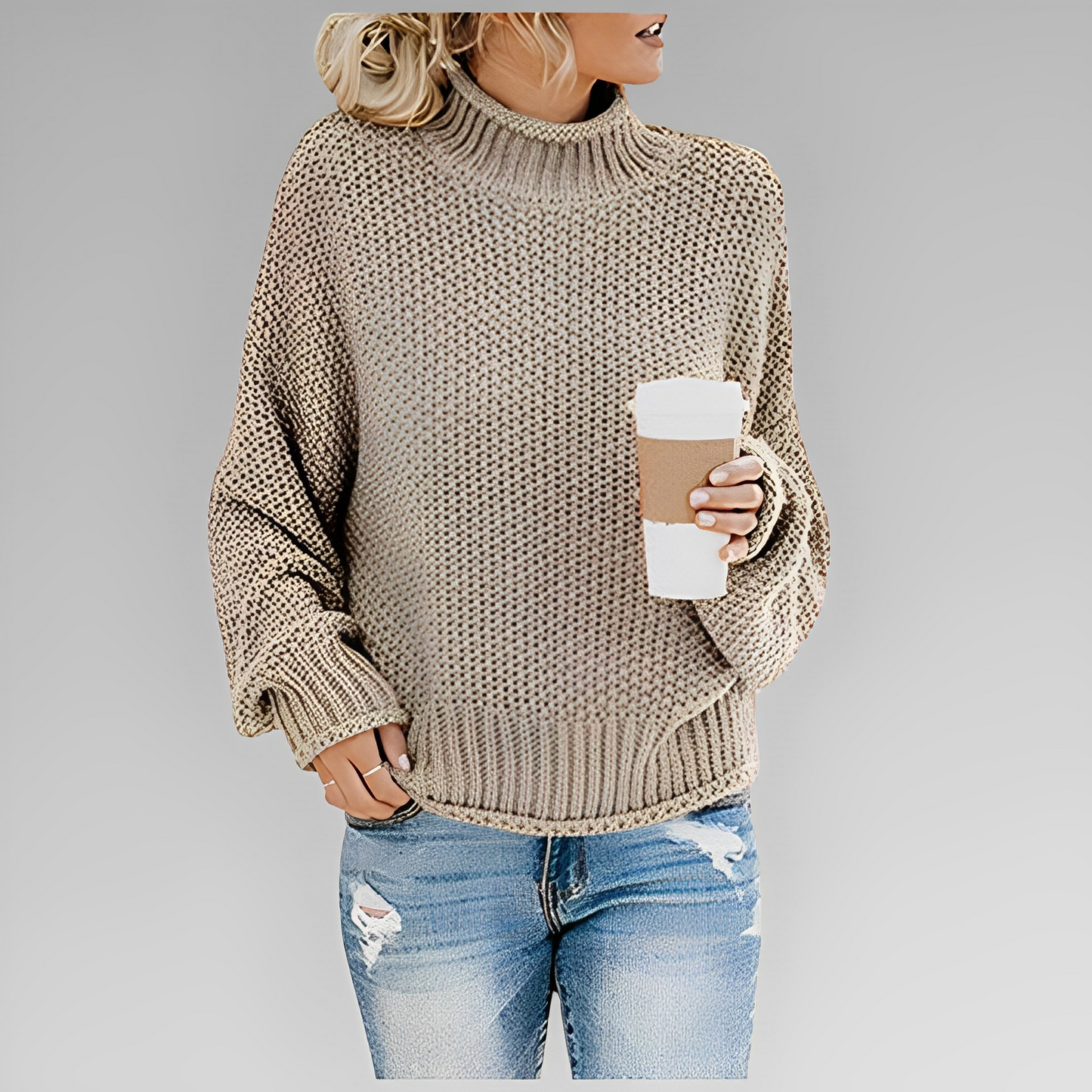 Charlotte | Trendy strikpullover med høj hals og afslappet design