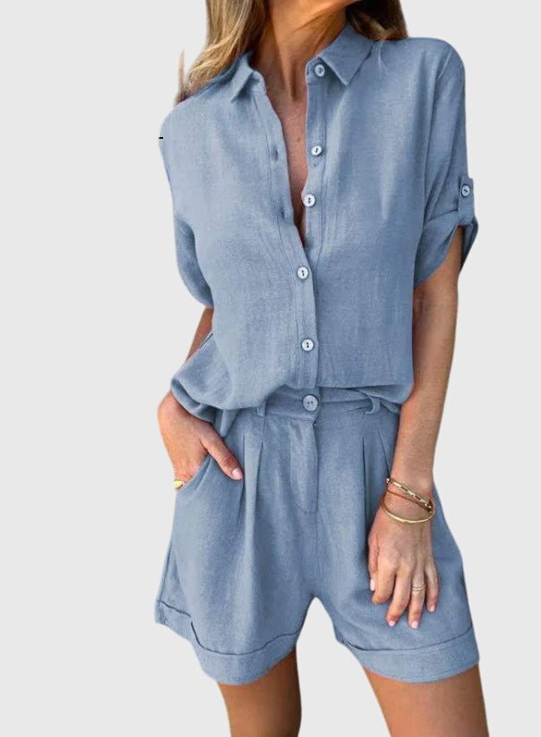 Lunara | Sommer Sæt til Damer med Skjorte og Matchende Shorts i Let Design
