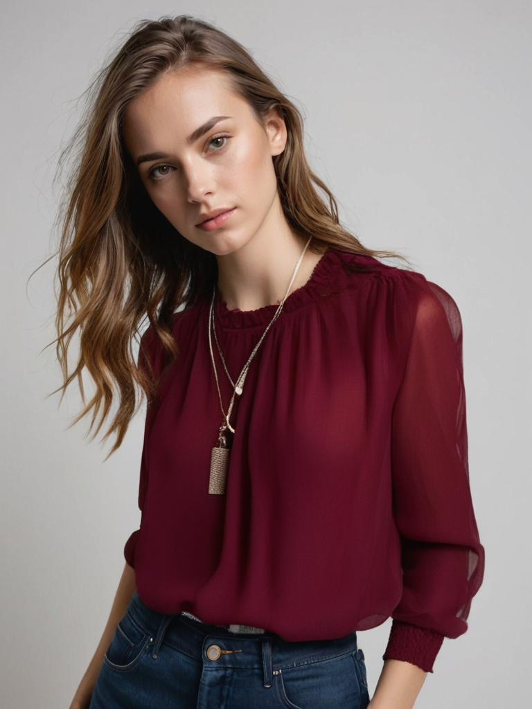 Agnes | Dame elegant bluse med flæser og lange ærmer samt pasform