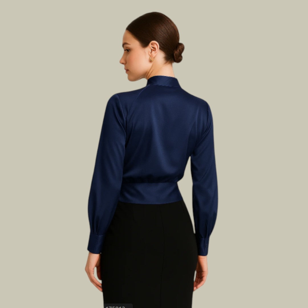 Frøya | Elegant dame satinbluse med lange ærmer | V-hals