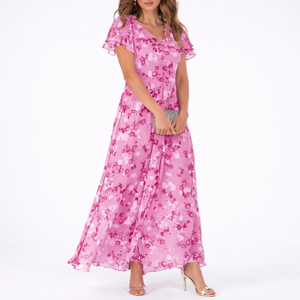 Olivia | Damen-Maxikleid mit Blumenprint und fließendem V-Ausschnitt