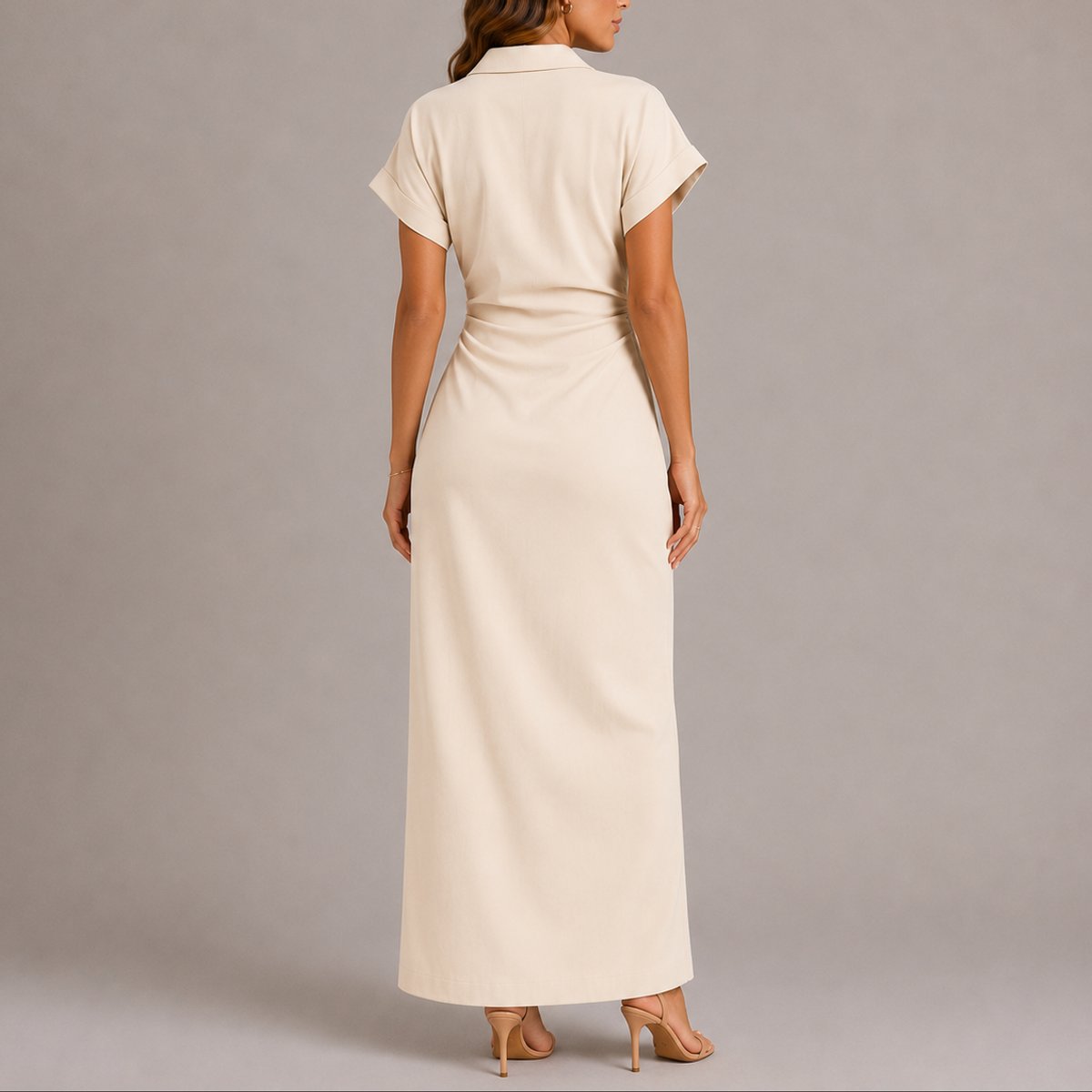 Anna | Damen-Maxikleid im Hemdblusenstil mit figurbetontem Schnitt und Knöpfen