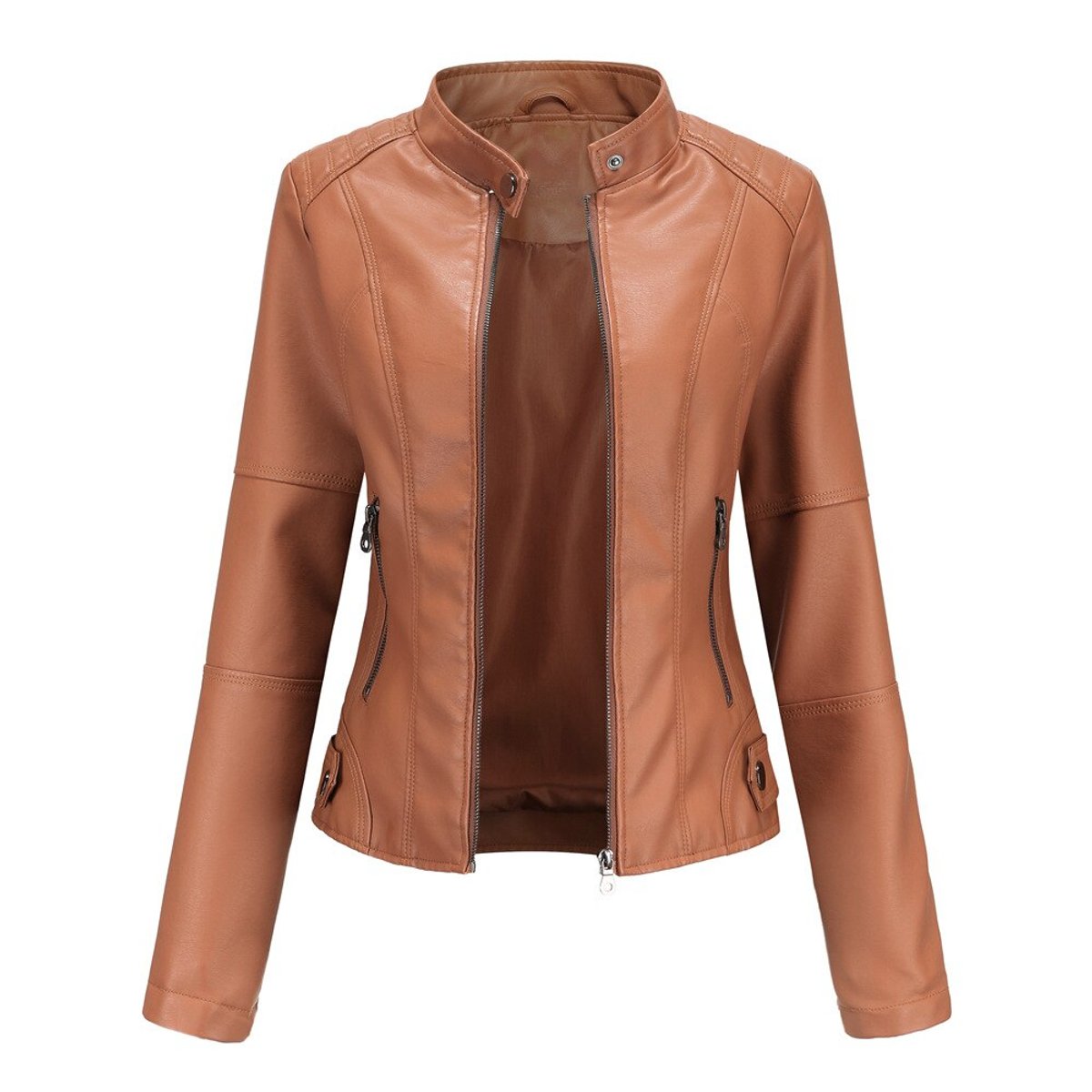 Ella | Damen-Kunstlederjacke im Bikerstil mit taillierter Passform