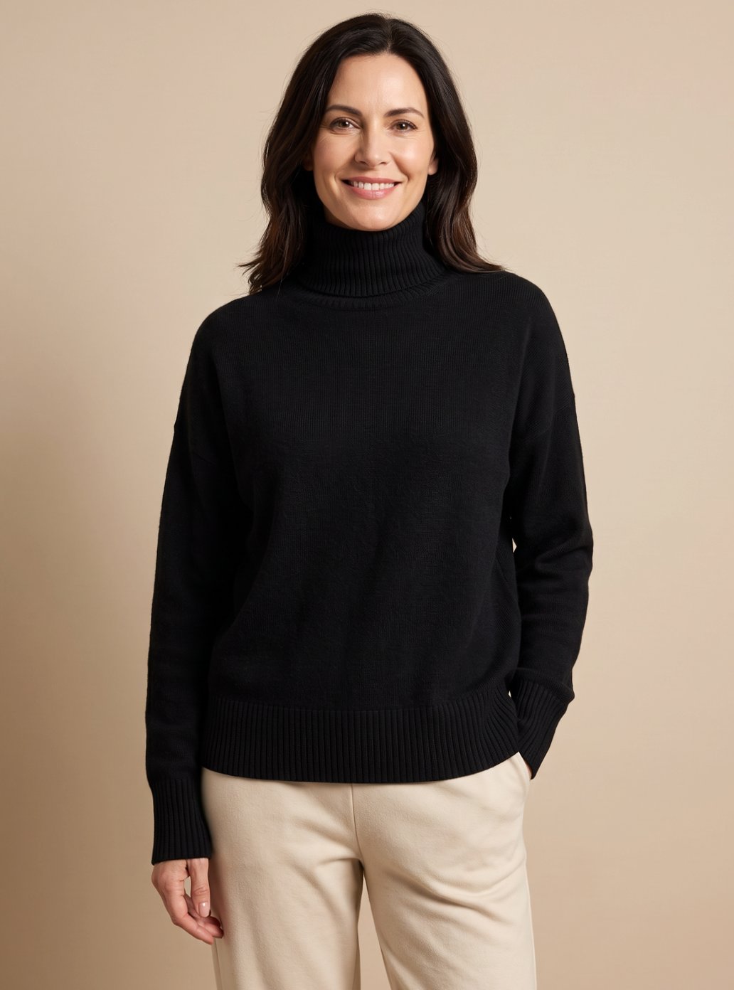 Mynte | Dame oversized striktrøje med rullekrave