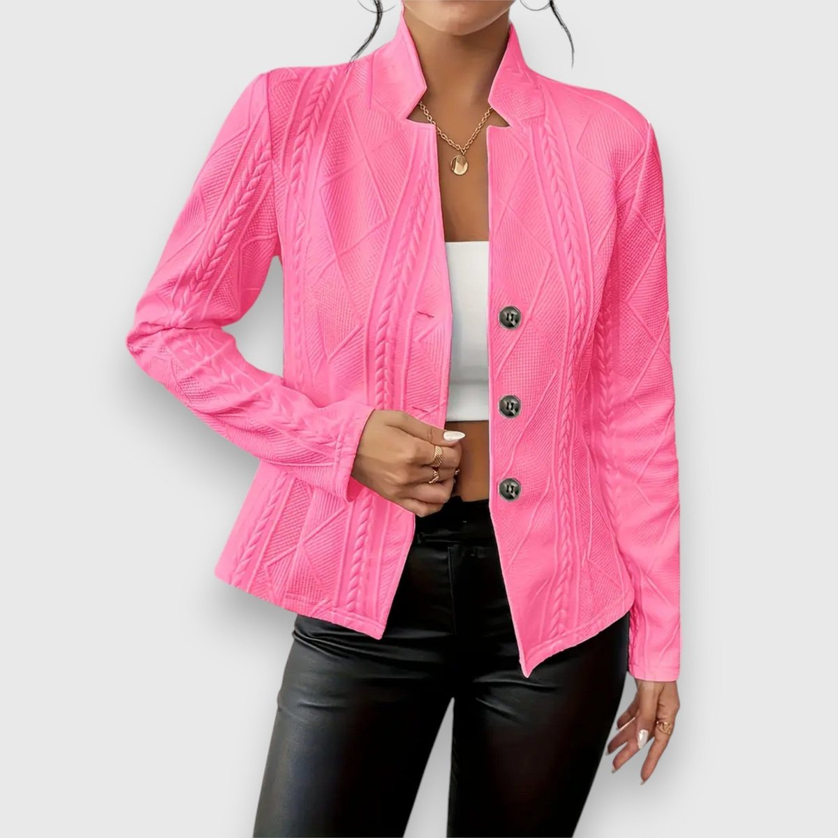 Thea | Strukturierte Damen-Cardiganjacke mit Stehkragen und Zopfmusteroptik