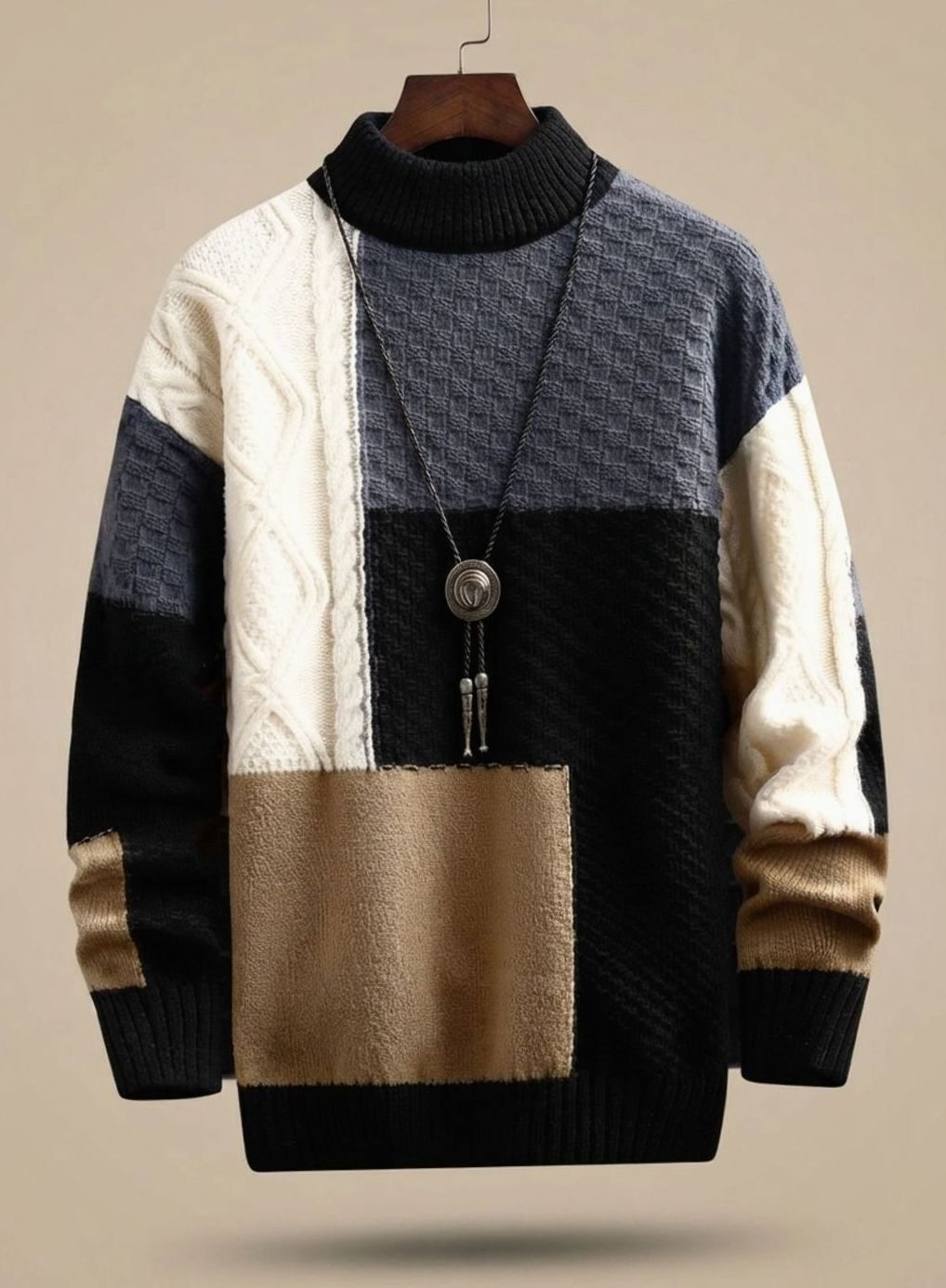 Anders | Grob gestrickter Herren-Colorblock-Pullover mit Muster
