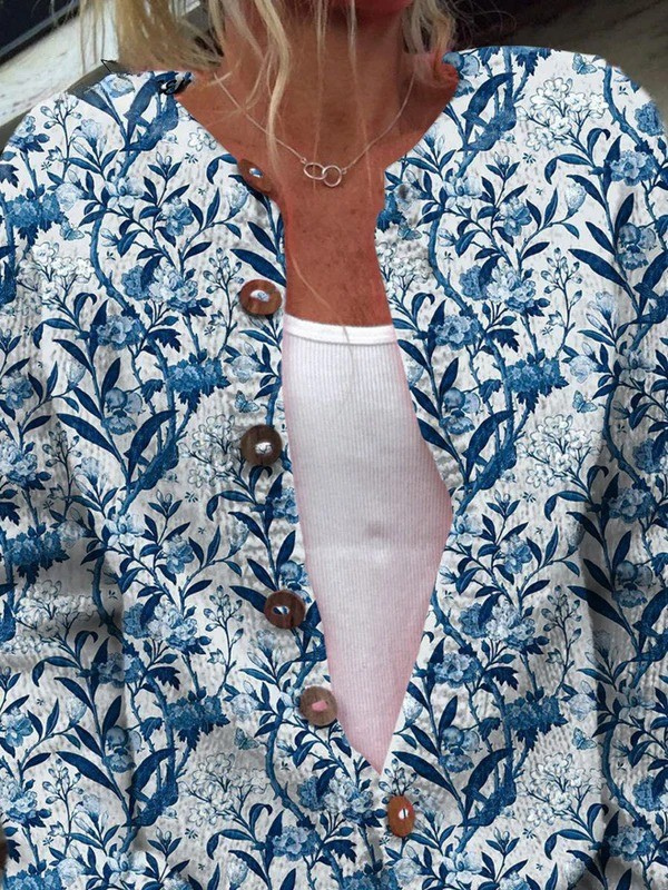 Rica | Dame cardigan med blomstermønster og knapper