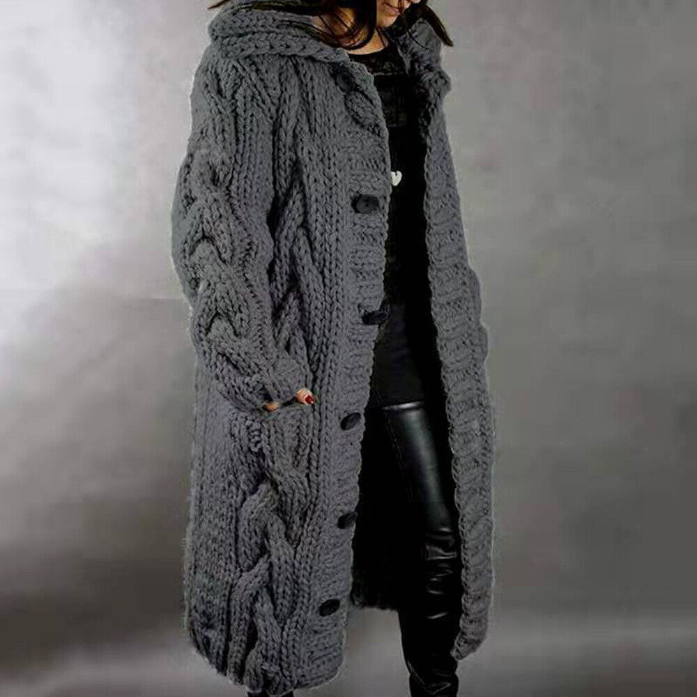 Ida | Dame varm strikket cardigan med hætte
