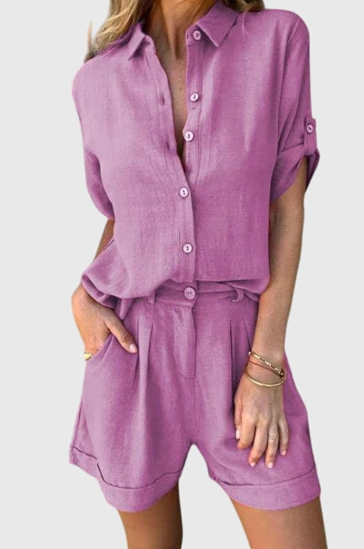 Lunara | Sommer Sæt til Damer med Skjorte og Matchende Shorts i Let Design