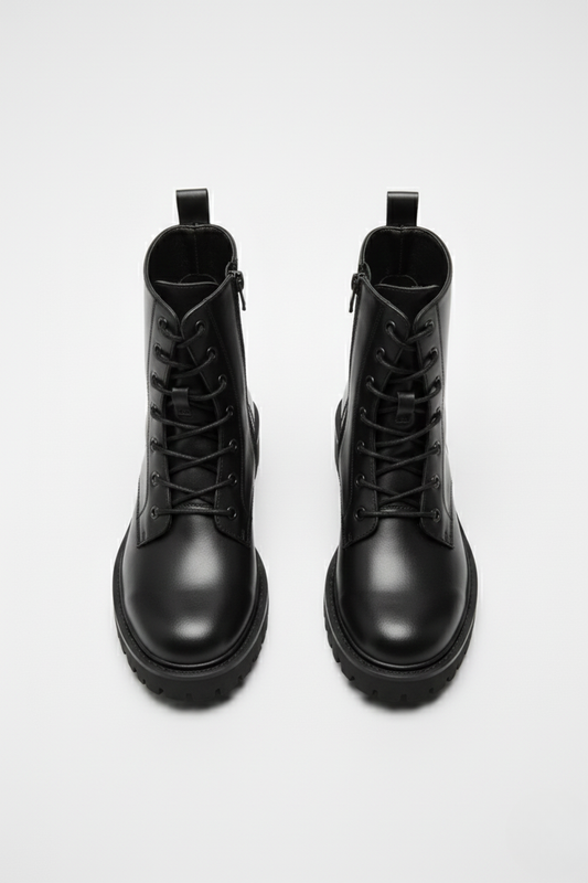 Snørestøvler med lynlås i siden | Arlena – Sort