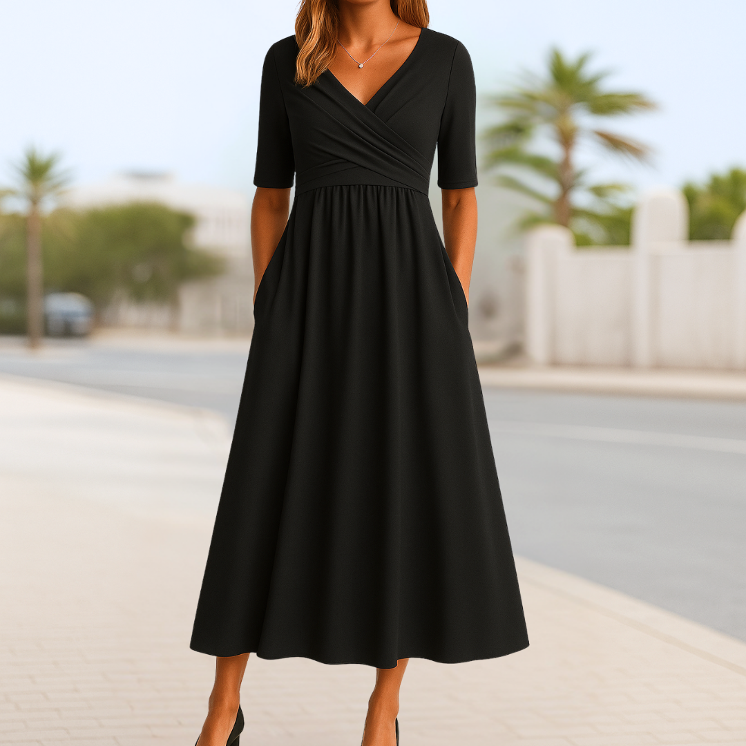 Agnes | Dame elegant slå om midikjole og sommerdesign