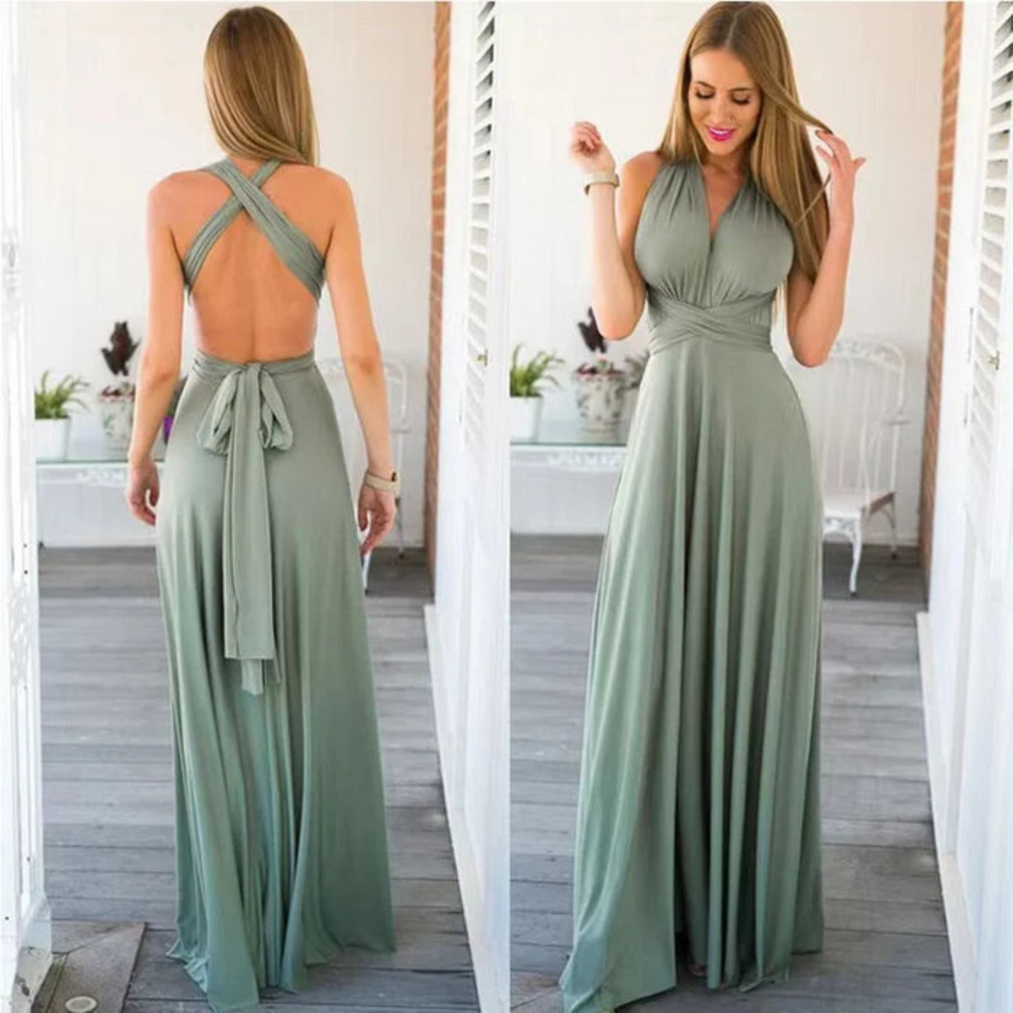 Natalie | Dame elegant maxikjole med åben ryg og slids