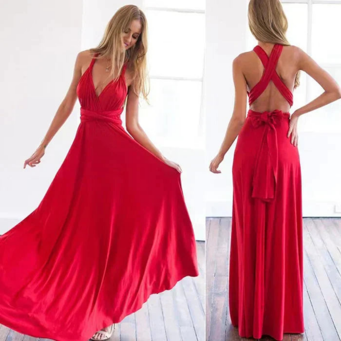 Natalie | Dame elegant maxikjole med åben ryg og slids