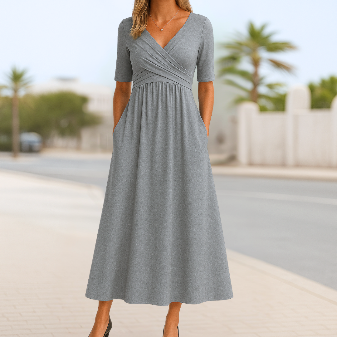 Agnes | Dame elegant slå om midikjole og sommerdesign