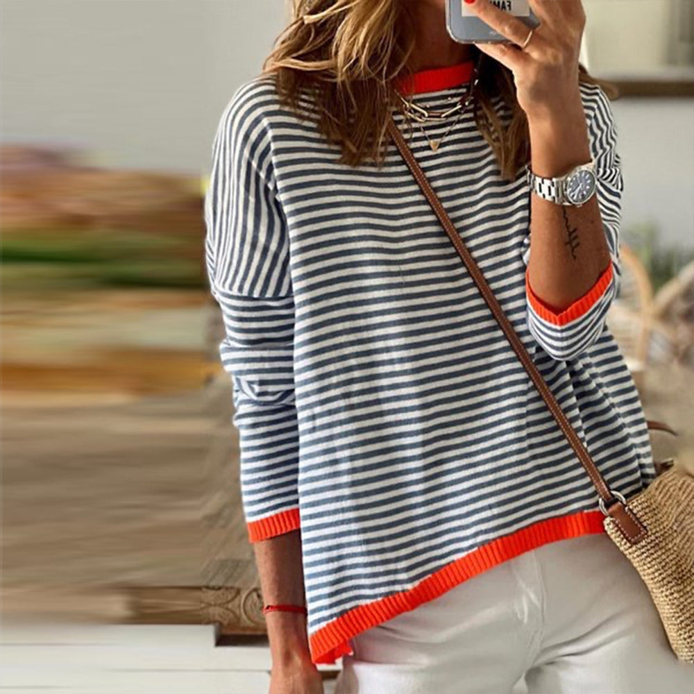 Hirara | Stribet top med orange kanter