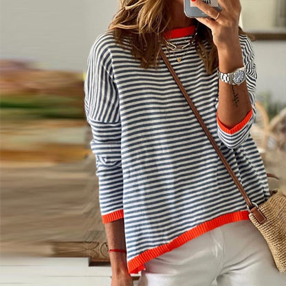 Hirara | Stribet top med orange kanter