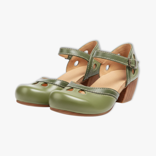 Josefine | Dame elegante retro sandaler med hæl og udskæringer
