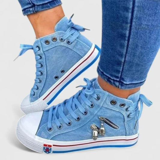 Rikke | Dame høje sneakers med denim og lynlås