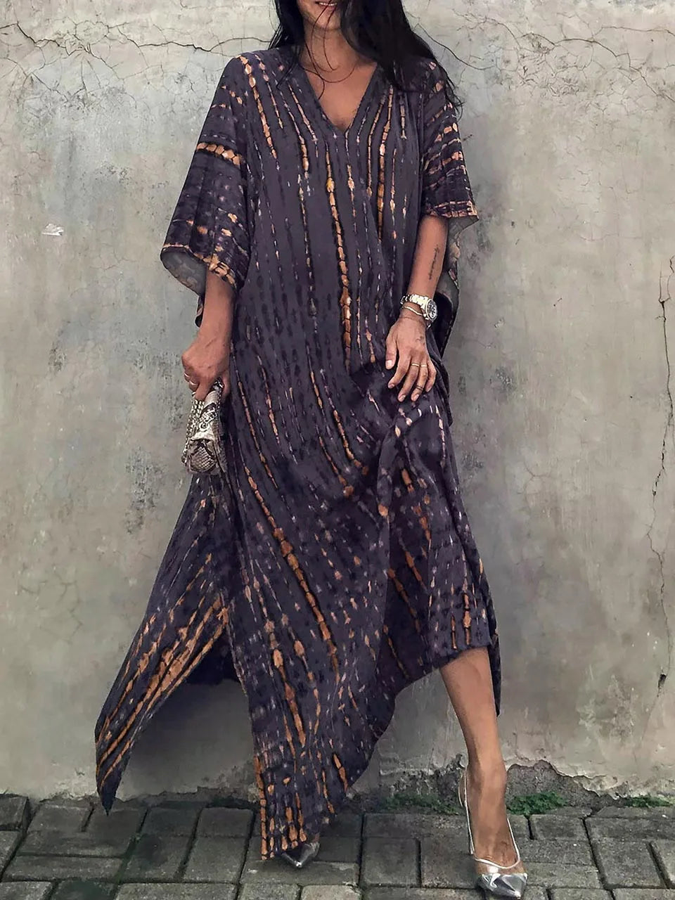 Kirsten | Dame maxikjole i kaftan stil med løstsiddende pasform