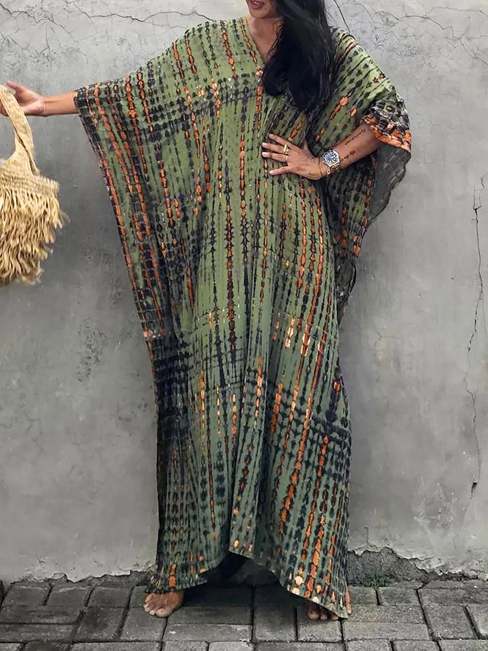 Kirsten | Dame maxikjole i kaftan stil med løstsiddende pasform