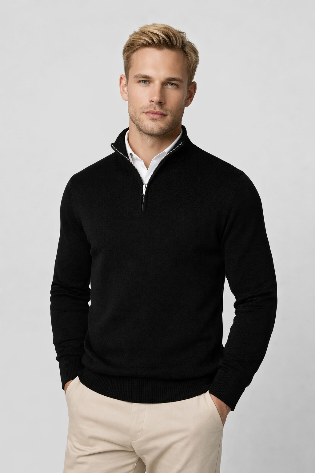 Claus | Herre sweater med lynlås og høj hals samt lange ærmer