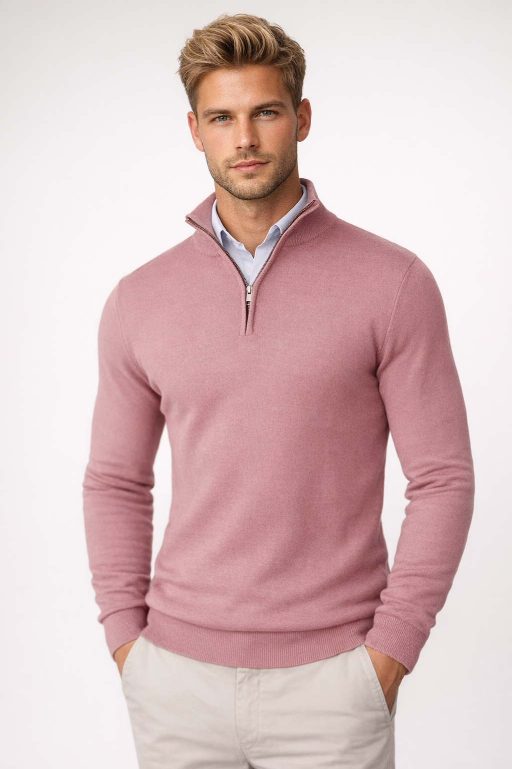 Claus | Herre sweater med lynlås og høj hals samt lange ærmer