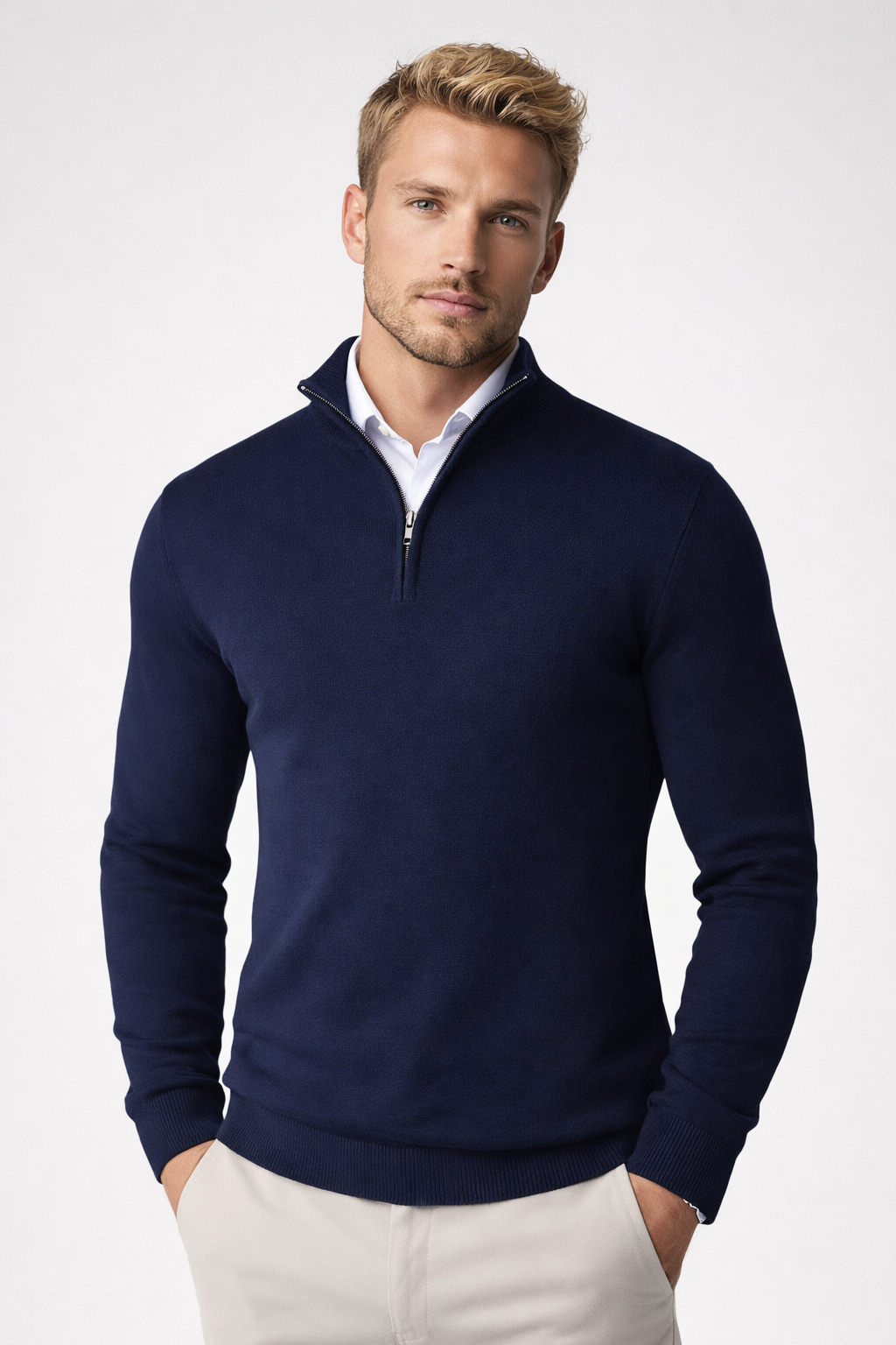 Claus | Herre sweater med lynlås og høj hals samt lange ærmer