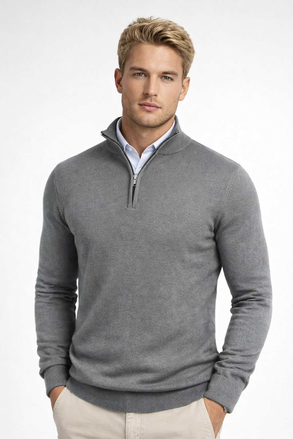 Claus | Herre sweater med lynlås og høj hals samt lange ærmer