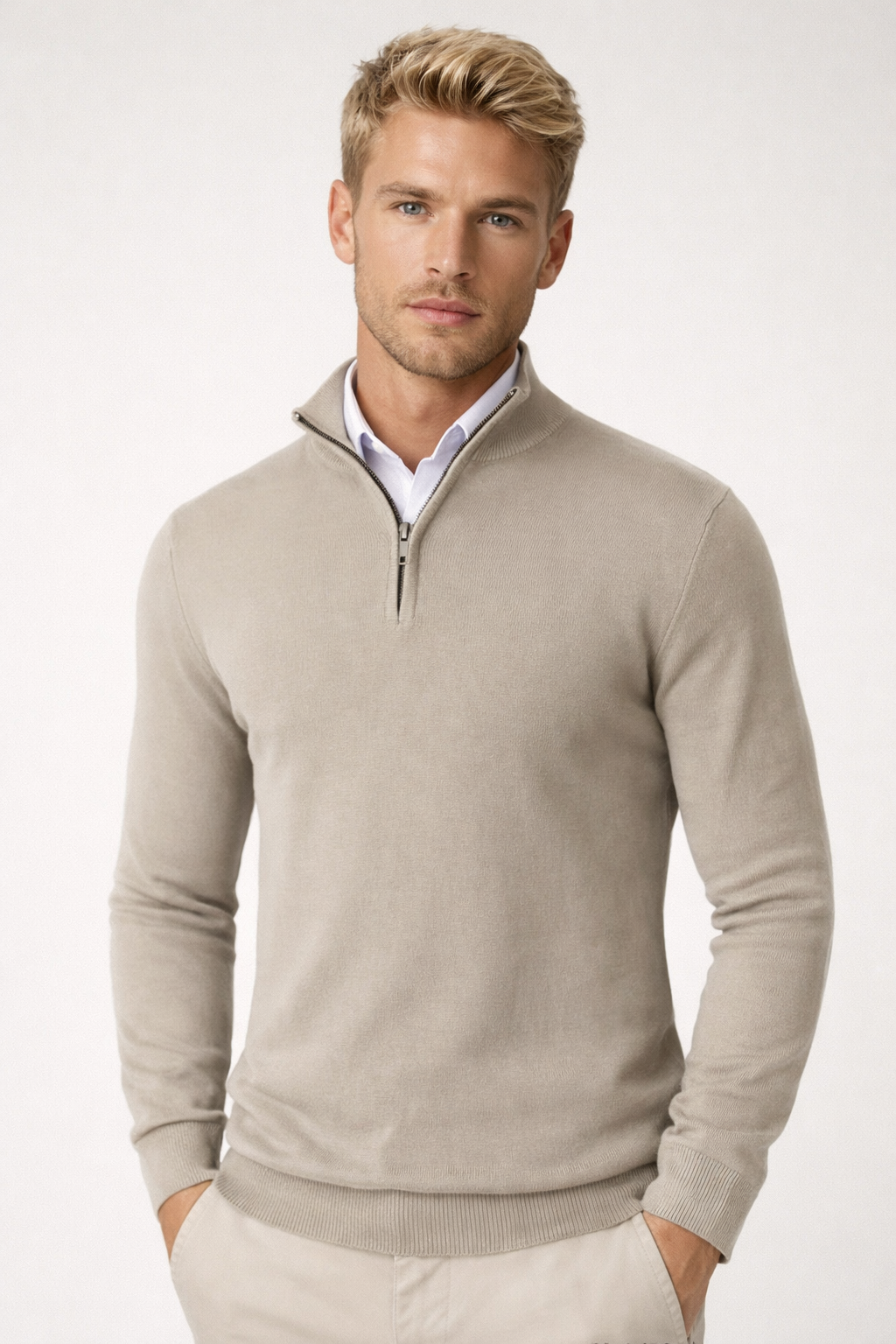 Claus | Herre sweater med lynlås og høj hals samt lange ærmer