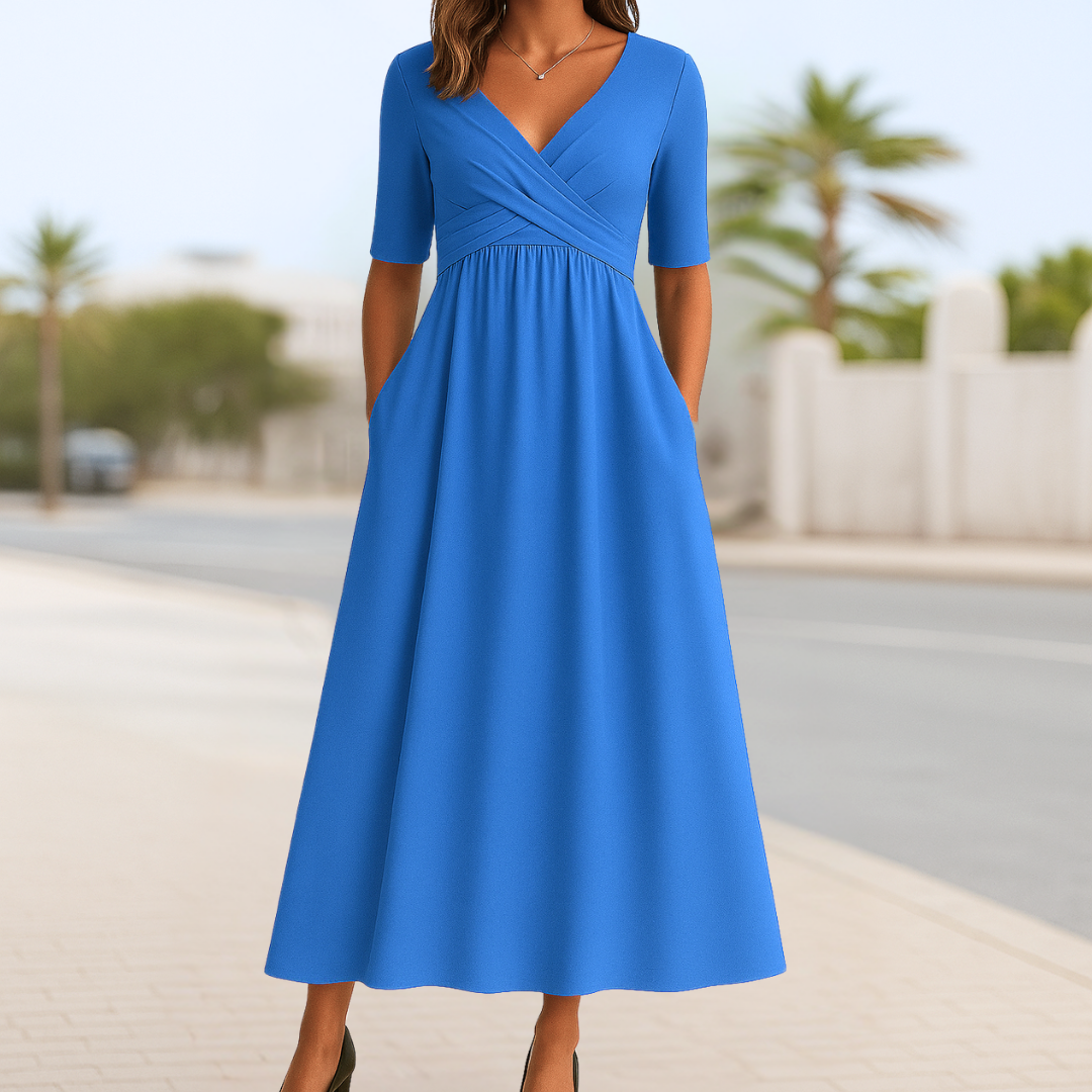 Agnes | Dame elegant slå om midikjole og sommerdesign