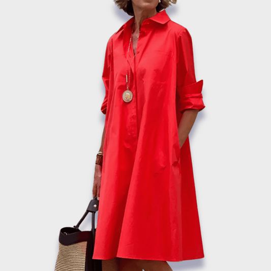 Clara | Dame løs midikjole med knapper og sommerdesign