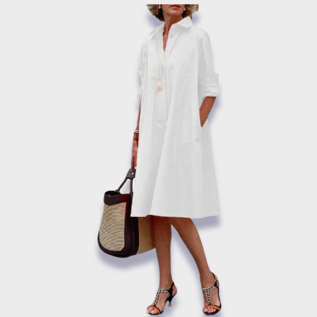 Clara | Dame løs midikjole med knapper og sommerdesign