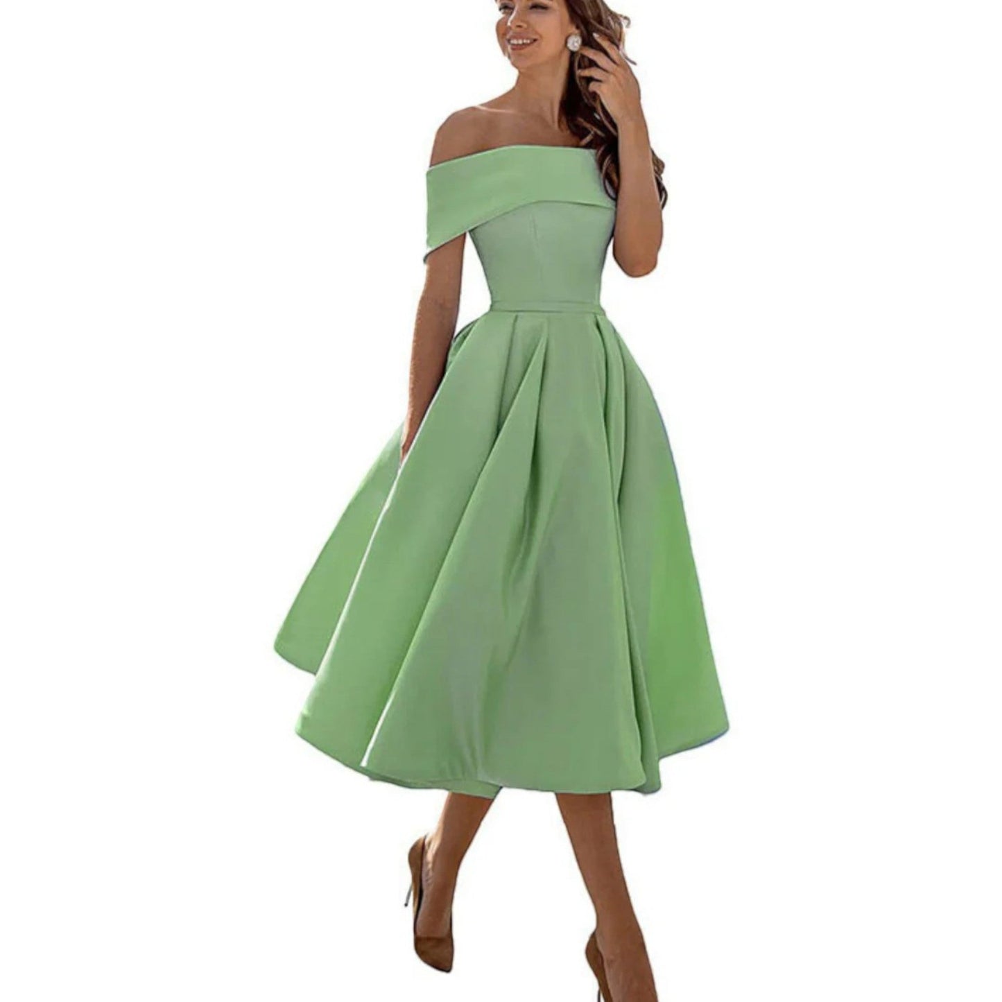 Dorthe | Dame cocktail midikjole med off shoulder og taljeret