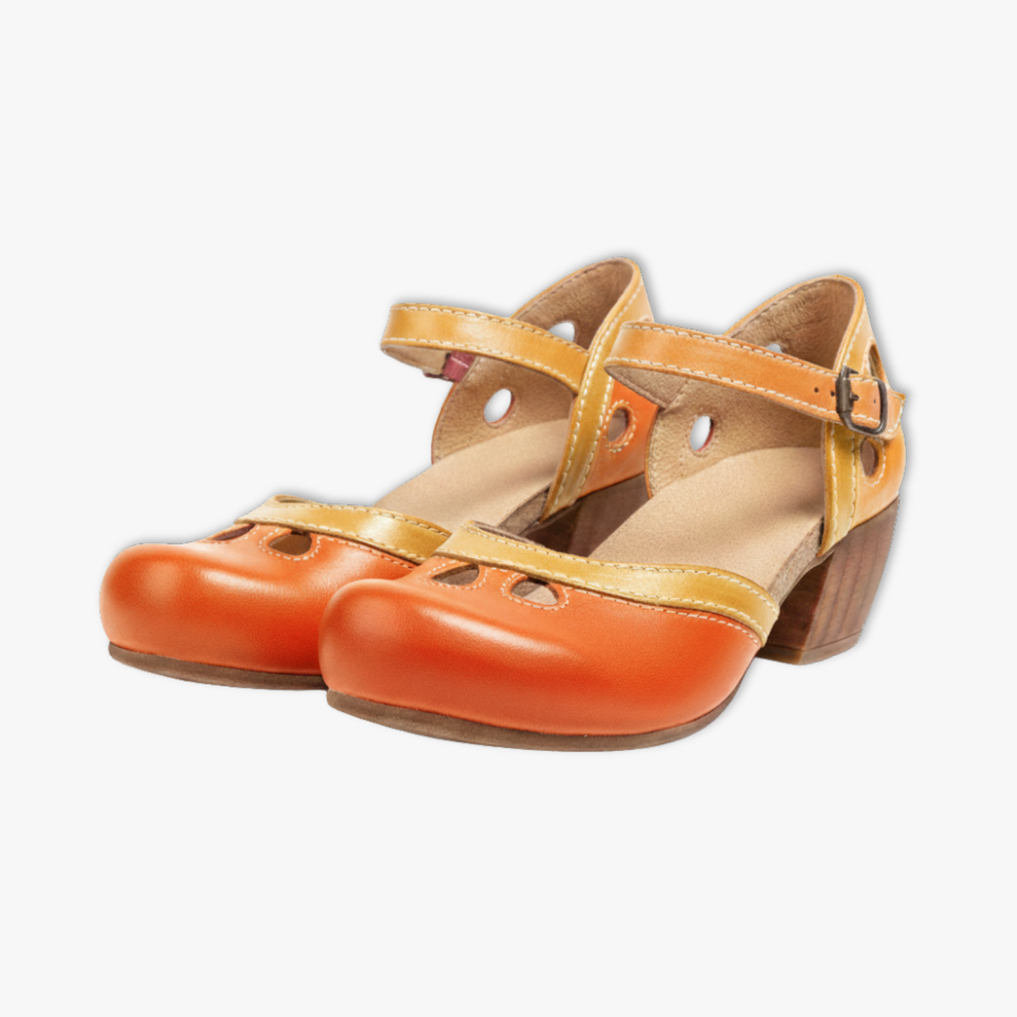 Josefine | Dame elegante retro sandaler med hæl og udskæringer