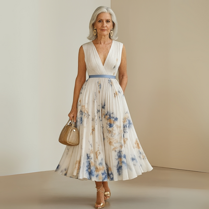 Ella | Dame midikjole til bryllup med plisseret design og uden ærmer