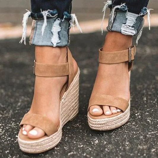 Signe | Dame sommer espadriller med kilehæl og ankelrem