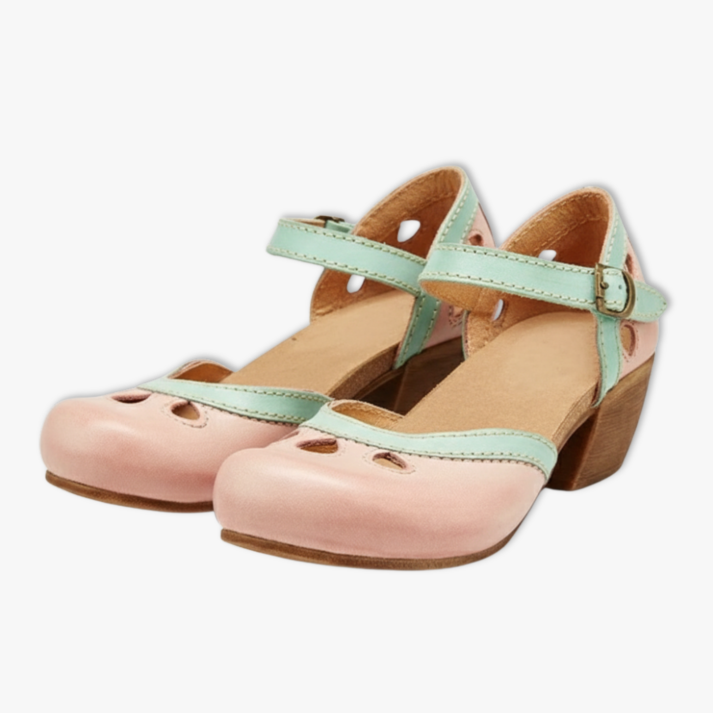 Josefine | Dame elegante retro sandaler med hæl og udskæringer