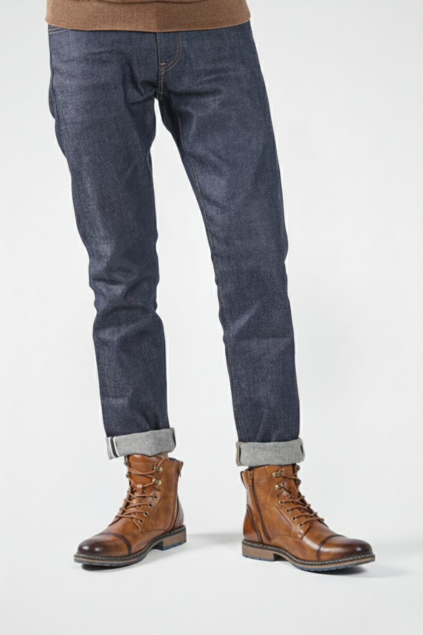 Læderankelstøvler med snørebånd og lynlås i siden | Dalton – Brun