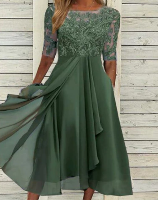 Karina | Elegant midikjole med dekorativ overdel | Midi