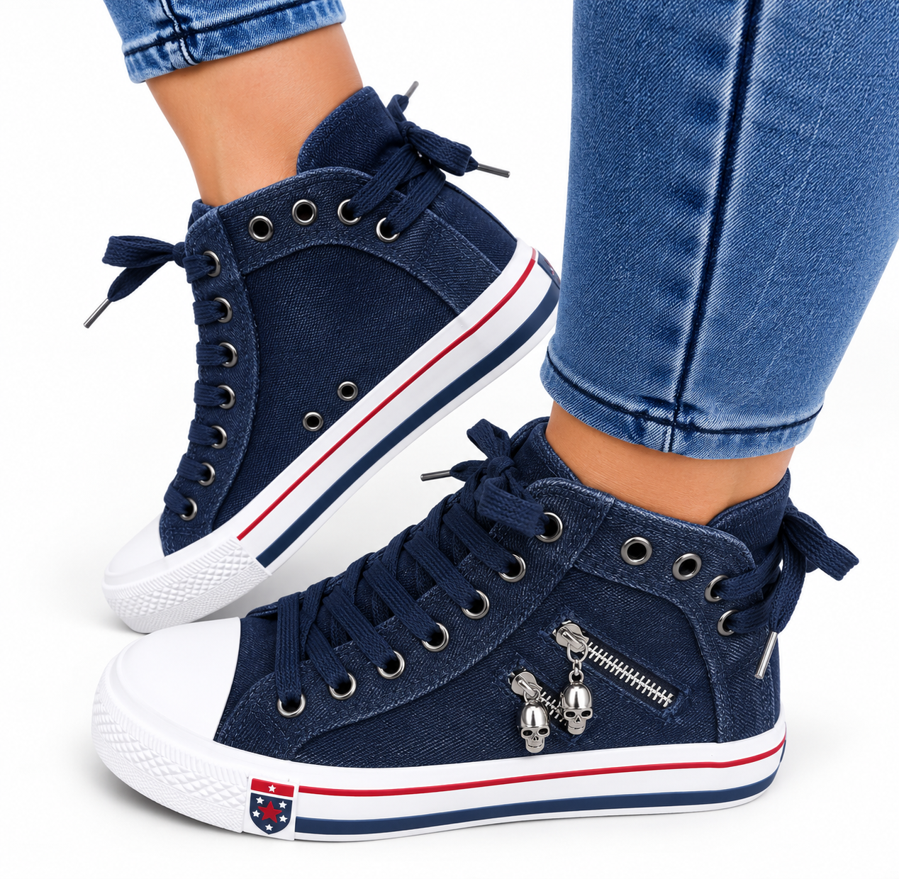 Rikke | Damen hohe Sneakers mit Denim und Reißverschluss