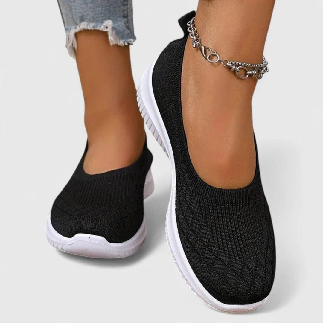 Trine | Dame ballerina med slip on og let strikdesign