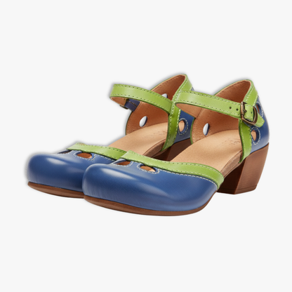 Josefine | Dame elegante retro sandaler med hæl og udskæringer