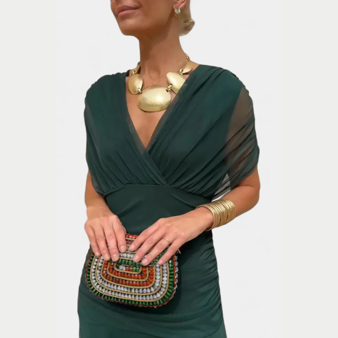 Louise | Dame aftenkjole med off shoulder og elegant draperet fald