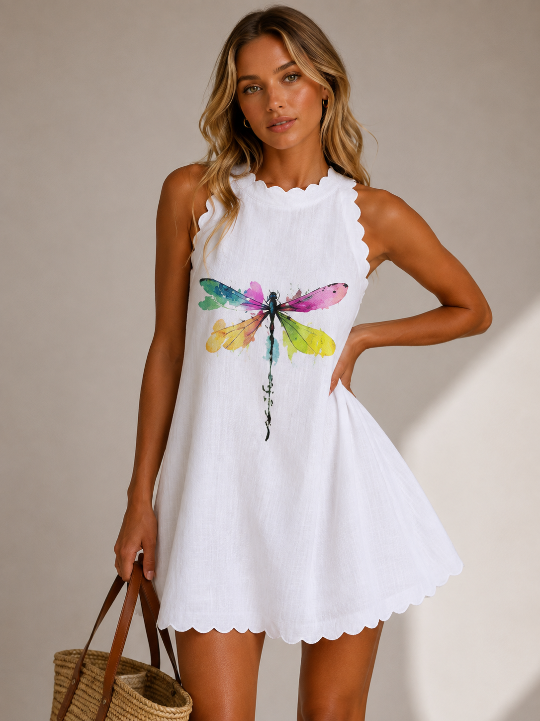Felicia | Damen kurzes Kleid mit lockerer Passform und Wellenkante