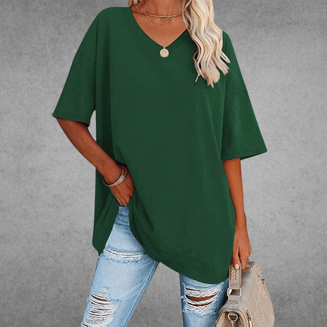 Marie | T shirt med V hals og afslappet oversized pasform