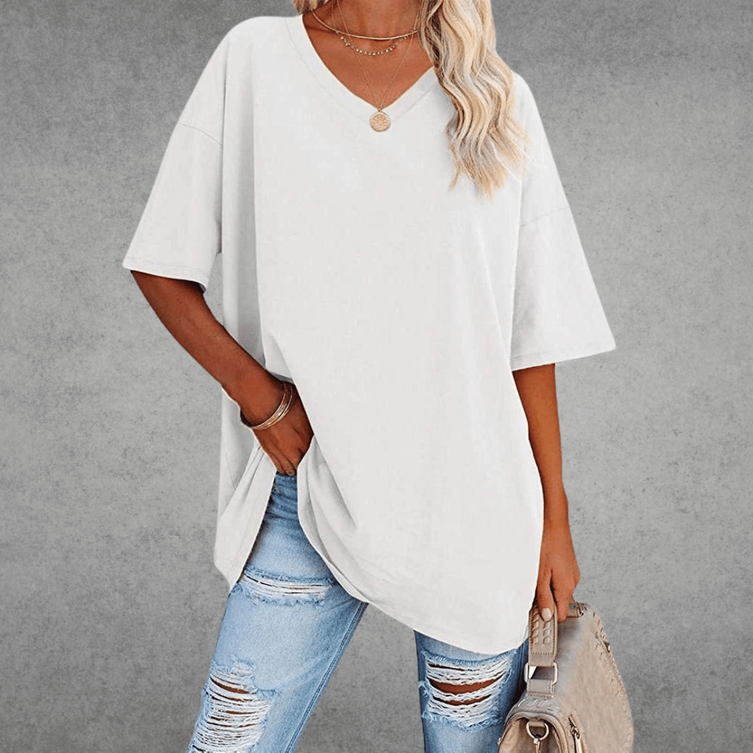 Marie | T shirt med V hals og afslappet oversized pasform