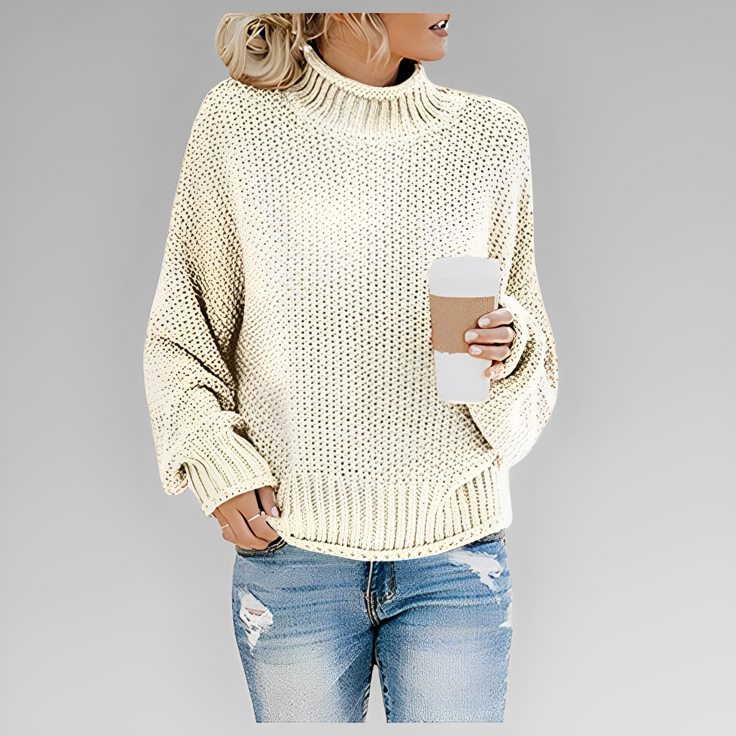 Charlotte | Trendy strikpullover med høj hals og afslappet design