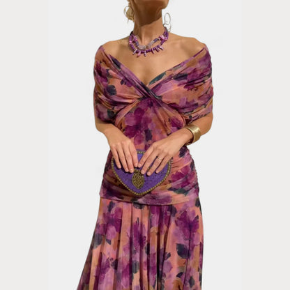 Louise | Dame aftenkjole med off shoulder og elegant draperet fald