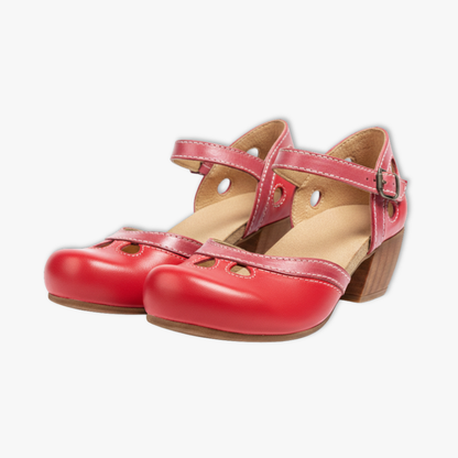Josefine | Dame elegante retro sandaler med hæl og udskæringer
