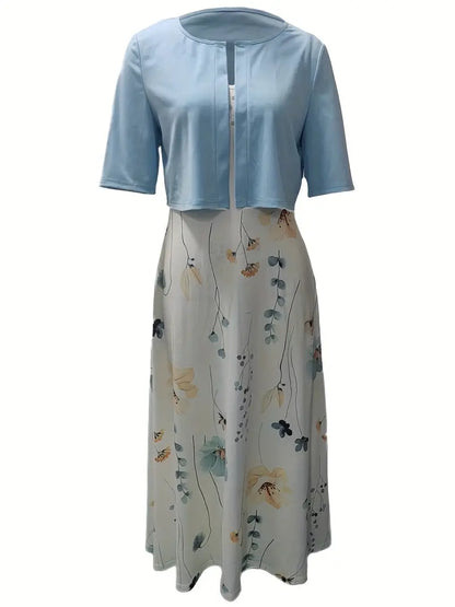 Asta | Dame elegant kjolesæt med blomsterprint og kort jakke